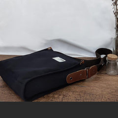 Cool Canvas Leather Mens Side Bag Black Vertical Shoulder Bag College Bag Messenger Bag for Men - imessengerbags