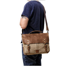 Waxed Canvas Leather Mens Casual Briefcase Computer Bag 14'' Messenger Bag For Men