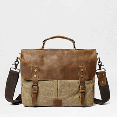 Waxed Canvas Leather Mens Casual Briefcase Computer Bag 14'' Messenger Bag For Men