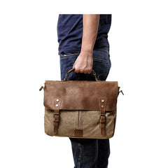 Waxed Canvas Leather Mens Casual Briefcase Computer Bag 14'' Messenger Bag For Men - imessengerbags