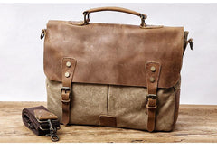 Waxed Canvas Leather Mens Casual Briefcase Computer Bag 14'' Messenger Bag For Men