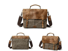 Waxed Canvas Leather Mens Casual Briefcase Computer Bag 14'' Messenger Bag For Men