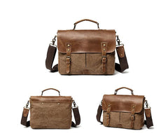 Waxed Canvas Leather Mens Casual Briefcase Computer Bag 14'' Messenger Bag For Men - imessengerbags