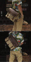 Waxed Canvas Leather Mens Casual Briefcase Computer Bag 14'' Messenger Bag For Men - imessengerbags