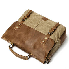 Waxed Canvas Leather Mens Casual Briefcase Computer Bag 14'' Messenger Bag For Men - imessengerbags