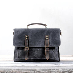 Waxed Canvas Leather Mens Green Casual 14‘’ Briefcase Handbag Messenger Bag Side Bag For Men - imessengerbags