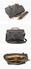 Waxed Canvas Leather Mens Green Casual 14‘’ Briefcase Handbag Messenger Bag Side Bag For Men - imessengerbags