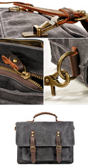 Waxed Canvas Leather Mens Green Casual 14‘’ Briefcase Handbag Messenger Bag Side Bag For Men