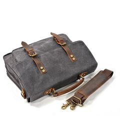 Waxed Canvas Leather Mens Green Casual 14‘’ Briefcase Handbag Messenger Bag Side Bag For Men