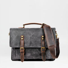 Waxed Canvas Leather Mens Green Casual 14‘’ Briefcase Handbag Messenger Bag Side Bag For Men - imessengerbags