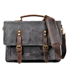 Waxed Canvas Leather Mens Green Casual 14‘’ Briefcase Handbag Messenger Bag Side Bag For Men - imessengerbags