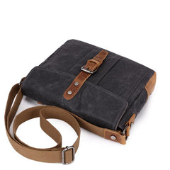 Cool Waxed Canvas Leather Mens Casual Green Gray Motorcycle Side Bag Messenger Bag Backpack For Men