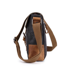 Cool Waxed Canvas Leather Mens Casual Green Gray Motorcycle Side Bag Messenger Bag Backpack For Men