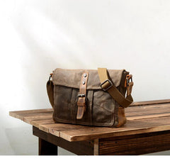 Cool Waxed Canvas Leather Mens Casual Green Gray Motorcycle Side Bag Messenger Bag Backpack For Men