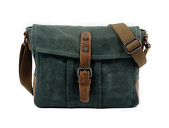 Cool Waxed Canvas Leather Mens Casual Green Gray Motorcycle Side Bag Messenger Bag Backpack For Men