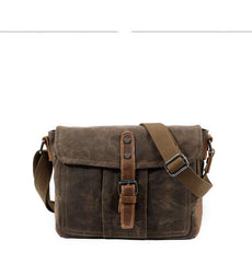 Cool Waxed Canvas Leather Mens Casual Green Gray Motorcycle Side Bag Messenger Bag Backpack For Men