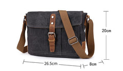 Cool Waxed Canvas Leather Mens Casual Green Gray Motorcycle Side Bag Messenger Bag Backpack For Men