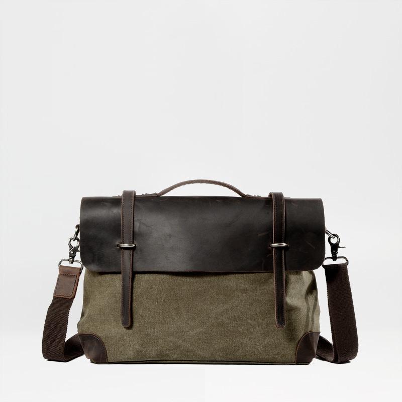 Cool Canvas Leather Mens Gray 14 Office Handbag Shoulder Bag Messenger Bag For Men
