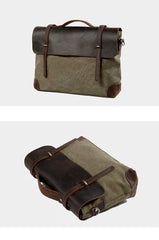 Cool Canvas Leather Mens Gray 14‘’ Office Handbag Shoulder Bag Messenger Bag For Men