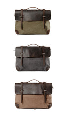 Cool Canvas Leather Mens Gray 14‘’ Office Handbag Shoulder Bag Messenger Bag For Men