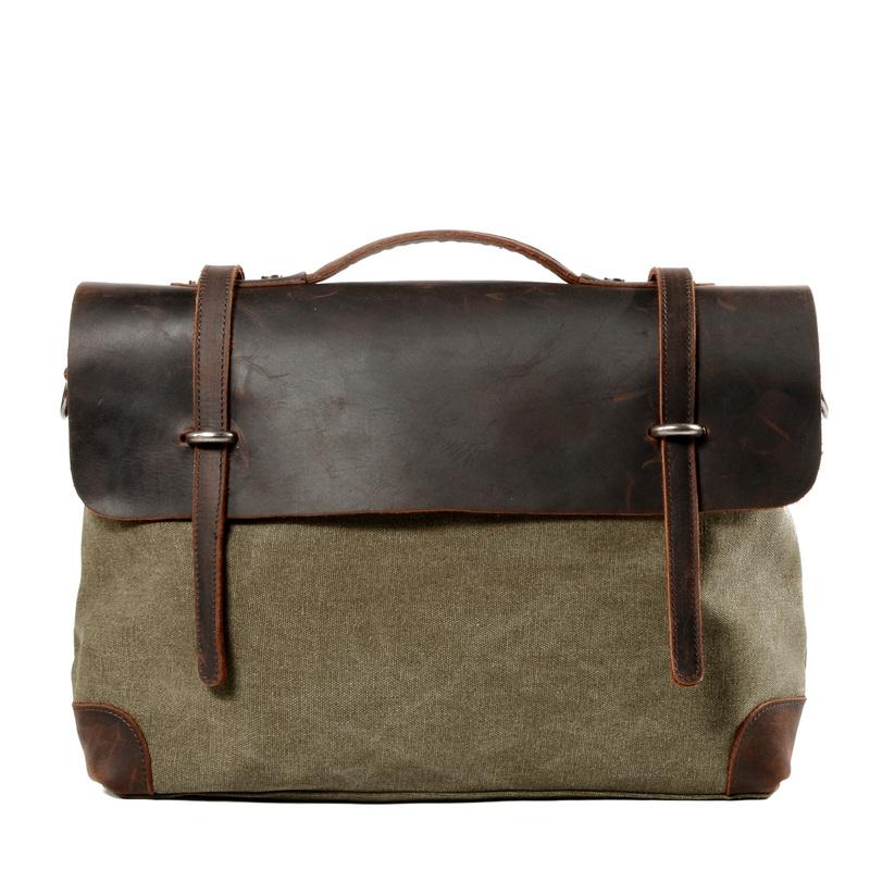 Canvas Leather Messenger Bag Leather Shoulder Bag Laptop 