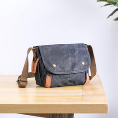 Wax Canvas Leather Mens 10'' Gray Side Bag Courier Bag Khaki Messenger Bag for Men