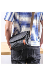 Wax Canvas Leather Mens 10'' Gray Side Bag Courier Bag Khaki Messenger Bag for Men