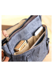Wax Canvas Leather Mens 10'' Gray Side Bag Courier Bag Khaki Messenger Bag for Men - imessengerbags