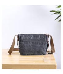 Wax Canvas Leather Mens 10'' Gray Side Bag Courier Bag Khaki Messenger Bag for Men