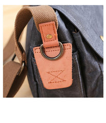 Wax Canvas Leather Mens 10'' Gray Side Bag Courier Bag Khaki Messenger Bag for Men - imessengerbags