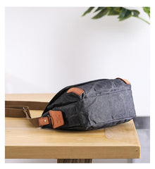 Wax Canvas Leather Mens 10'' Gray Side Bag Courier Bag Khaki Messenger Bag for Men - imessengerbags