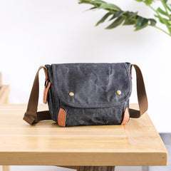 Wax Canvas Leather Mens 10'' Gray Side Bag Courier Bag Khaki Messenger Bag for Men