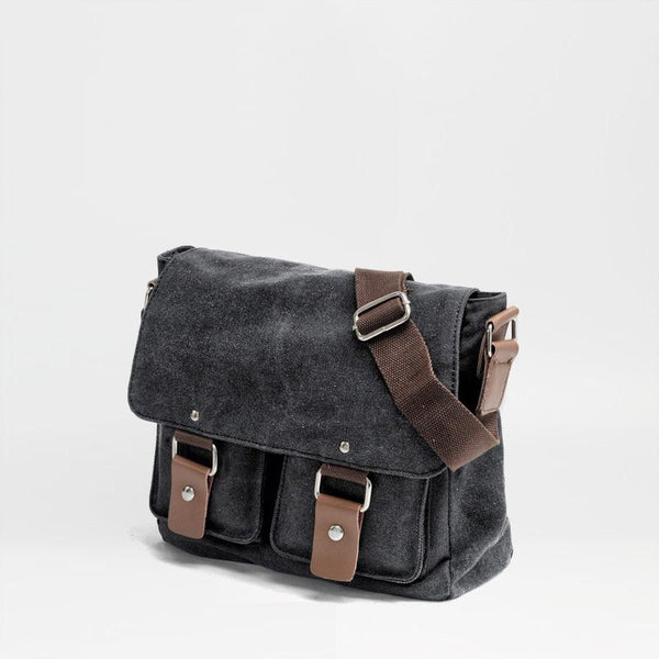 Cool Canvas Leather Mens Small Black Side Bag Messenger Bag Shoulder Bag For Men - imessengerbags