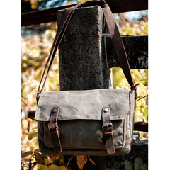 Cool Waxed Canvas Leather Mens Gray Casual Waterproof Side Bag 12'' Messenger Bag For Men