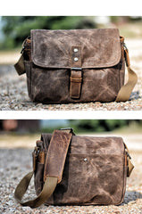 Cool Waxed Canvas Leather Mens Casual Waterproof Messenger Bag Camera Bag Side Bag For Men - imessengerbags