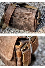 Cool Waxed Canvas Leather Mens Casual Waterproof Messenger Bag Camera Bag Side Bag For Men - imessengerbags
