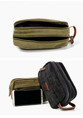 Cool Canvas Leather Mens Black Clutch Bag Mini Green Phone Bag Wristlet Bag For Men - imessengerbags