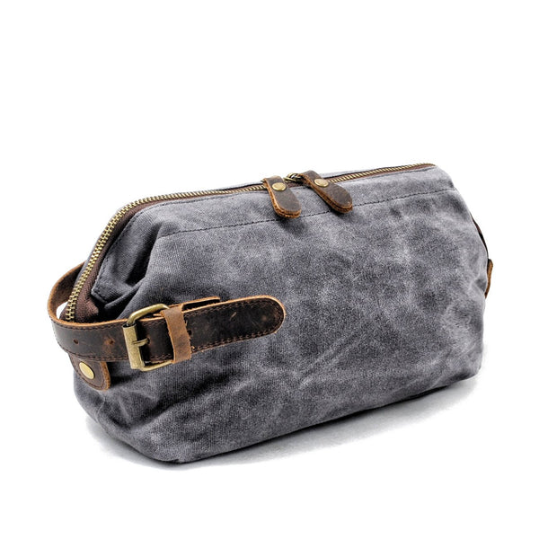 Cool Waxed Canvas Leather Mens Black Clutch Bag Handbag Phone Bag Wash Bag For Men - imessengerbags