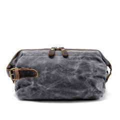 Cool Waxed Canvas Leather Mens Black Clutch Bag Handbag Phone Bag Wash Bag For Men - imessengerbags