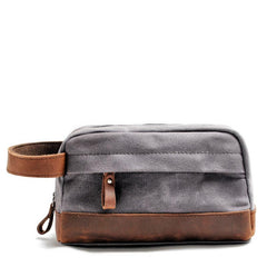 Cool Canvas Leather Mens Clutch Bag Handbag Storage Bag Wash Bag For Men - imessengerbags