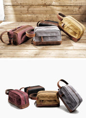 Cool Canvas Leather Mens Clutch Bag Handbag Storage Bag Wash Bag For Men - imessengerbags