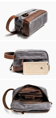 Cool Canvas Leather Mens Clutch Bag Handbag Storage Bag Wash Bag For Men - imessengerbags