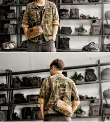 Cool Canvas Mens Green Clutch Bag Mini Side Bag Gray Small Messenger Bag For Men - imessengerbags