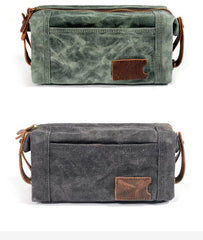 Waxed Canvas Leather Mens Clutch Bag Waterproof Handbag Storage Bag Wash Bag For Men - imessengerbags