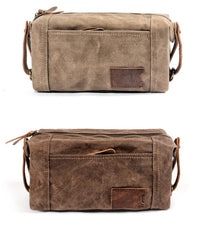 Waxed Canvas Leather Mens Clutch Bag Waterproof Handbag Storage Bag Wash Bag For Men - imessengerbags