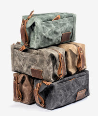 Waxed Canvas Leather Mens Clutch Bag Waterproof Handbag Storage Bag Wash Bag For Men - imessengerbags