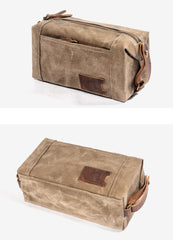 Waxed Canvas Leather Mens Clutch Bag Waterproof Handbag Storage Bag Wash Bag For Men - imessengerbags