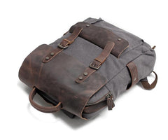 Cool Canvas Leather Mens 15'' College Gray Computer Backpack Travel Backpack for Men - imessengerbags