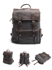 Cool Canvas Leather Mens 15'' College Gray Computer Backpack Travel Backpack for Men - imessengerbags