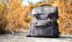 Cool Canvas Leather Mens 15'' College Gray Computer Backpack Travel Backpack for Men - imessengerbags